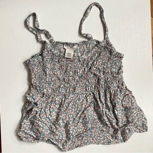 URBAN Romantics Gray and White Smocked Ruffled Camisole Crop Tank Top S Cropped